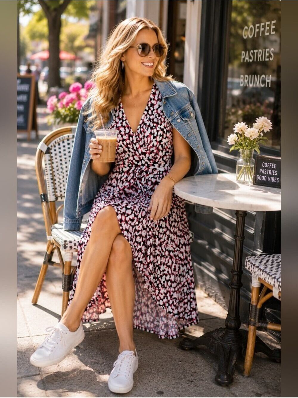 Leota Wrap Dress Pink Black White Abstract Print Hi Low Midi Dress XS - Picture 4 of 10